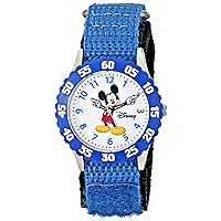 Mickey Mouse Kids' Bezel Stainless Steel Time Teacher Analog Quartz Nylon Strap Watch