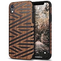 Tasikar Compatible with iPhone XR Case Easy Grip Slim Case with Wood Grain Design Natural Feel Compatible with iPhone XR (Leather & Wood)