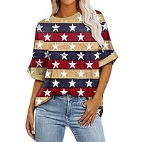 American Flag Stars Stripes Shirts for Women Oversized T Shirt 4th of July Patriotic Blouse Cute Graphic Tee Tops