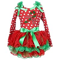 Petitebella Xmas Stick Red Polka Dots L/s Shirt Red Green Petal Skirt Set 1-8y