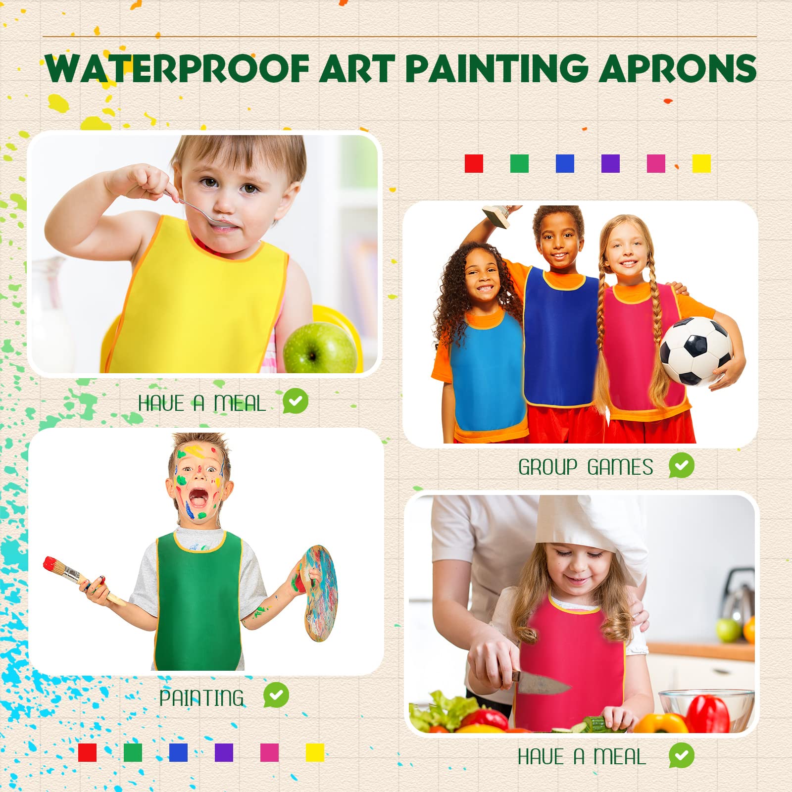 12 Pcs Kids Art Smocks Children Painting Art Apron Sleeveless Waterproof Artist Aprons for Feeding Kitchen Cooking Activity