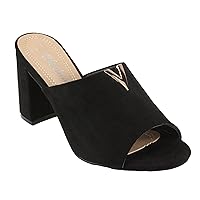 Women's Carlina-2 Faux Suede Mid Heel Mules Sandals