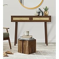 Atlantic Natural Rattan Panels with Storage Loft & Luv Remy Boho Mid-Century Console Entryway Table, Walnut