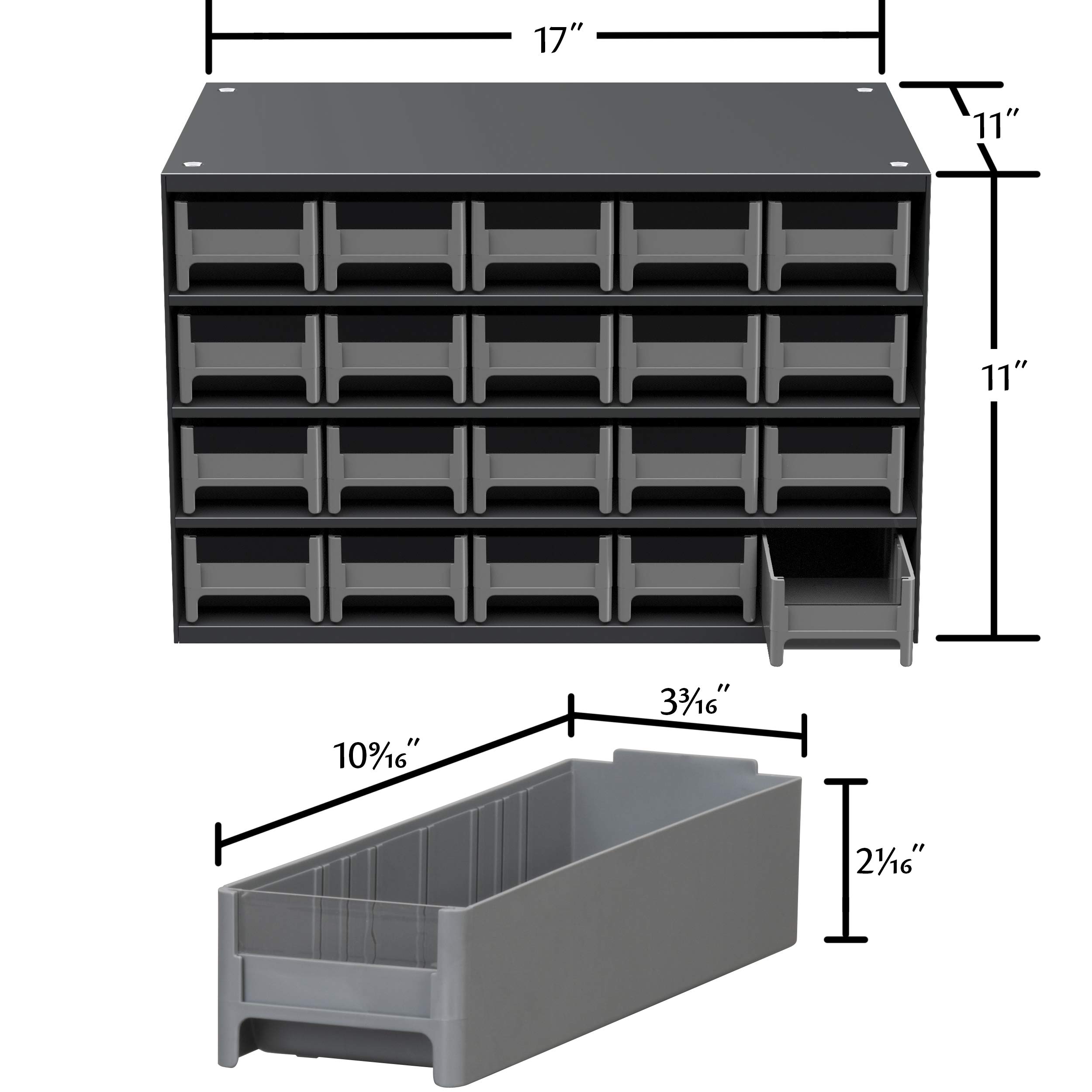 Akro-Mils 19320 Steel Parts Garage Storage Cabinet Organizer for Small Hardware, Nails, Screws, Bolts, Nuts, and More, 17-Inch W x 11-Inch D x 11-Inch H, 20-Drawer, Gray Cabinet/Gray Drawers