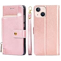 Case for iPhone 14/14 Plus/14 Pro/14 Pro Max, Premium Leather Flip Zipper Wallet Cell Phone Cover with Card Holder Kickstand Magnetic Clasp Shockproof TPU Shell,14,Pink