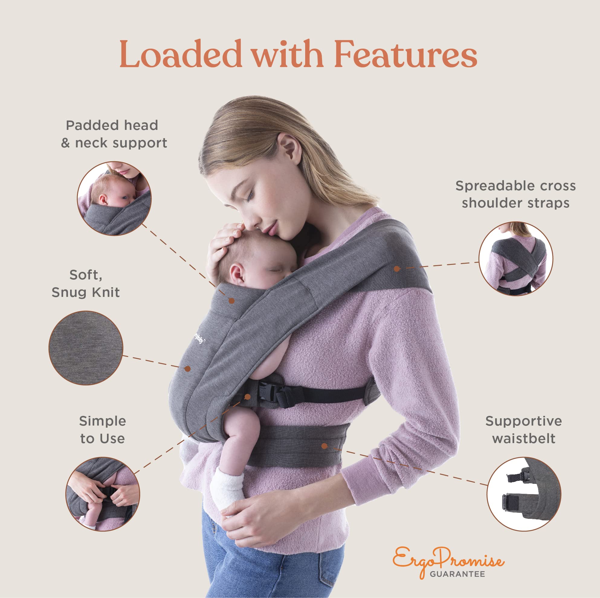 Ergobaby Embrace Cozy Newborn Baby Wrap Carrier (7-25 Pounds), Ponte Knit, Pure Black