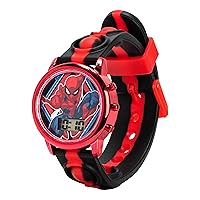 Marvel Spiderman Kids Digital LCD Wrist-Watch with Red, Green, and Yellow LED Light Show and Popper Strap for Boys, Girls, and Toddlers - Perfect for Learning Time and Fun