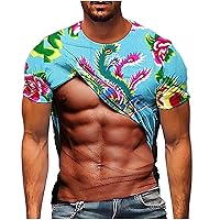 Men's 3D Floral Print T Shirts Short Sleeve Round Neck Muscle Fit Tops Summer Casual Soft Lightweight Blouse Tee