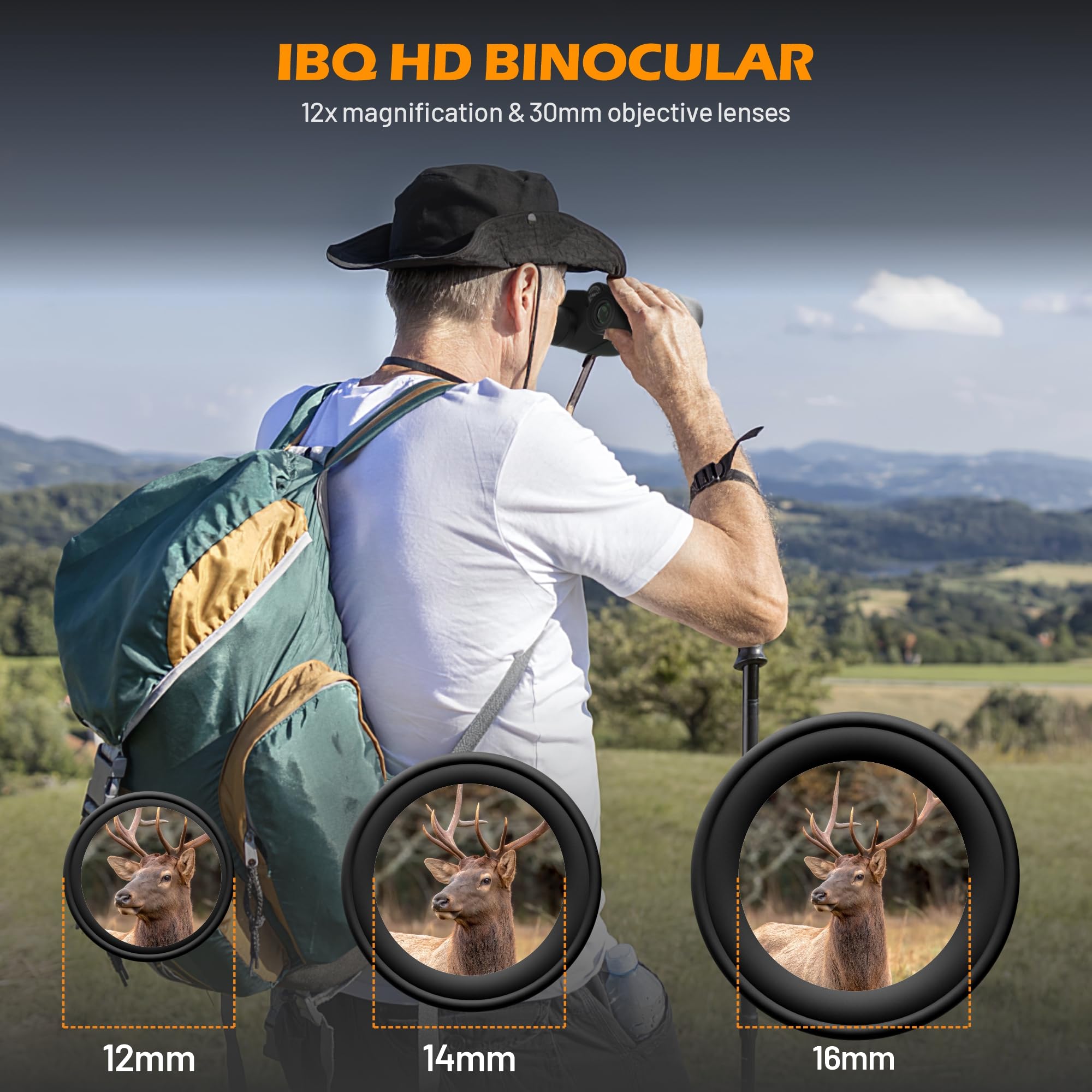 IBQ Binoculars For Adults HD,12x30 Binoculars with Upgraded Phone Adapter, Compact Binocular with Low Light Night Vision,Small Binoculars For Kids,Waterproof Binoculars For Bird Watching,Outdoor Sport