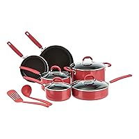 Amazon Basics Aluminum NS 12pc Red cookware set, 12 piece