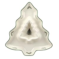 Spode Christmas Tree Collection Chip and Dip Tree Shaped Dish, 13 Inch, Made of Porcelain, Dishwasher, Microwave, and Freezer Safe, Christmas Tree Design, Green/Beige