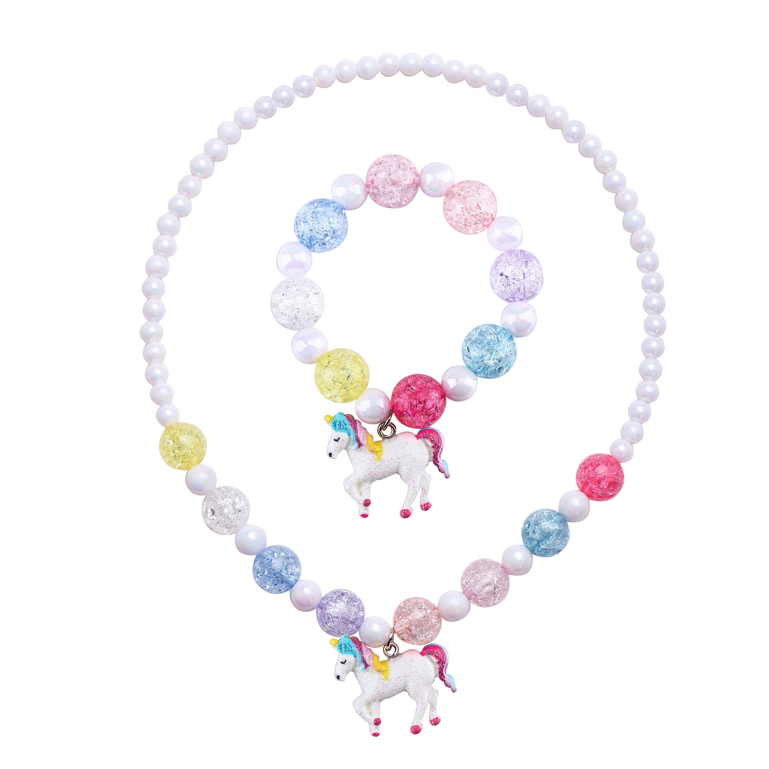SkyWiseWin Unicorn Necklace for Girls Toddler Jewelry Stretch Necklace Bracelet Set, Little Princess Jewelry Kids Play Necklaces Unicorns Gifts for Kids