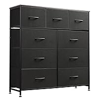 WLIVE 9-Drawer Dresser, Fabric Storage Tower for Bedroom, Hallway, Closet, Tall Chest Organizer Unit with Fabric Bins, Steel Frame, Wood Top, Easy Pull Handle, Charcoal Black