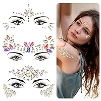 3 Sets Face Gems Mermaid Face Jewels Stick on Halloween Face Rhinestones Crystals Face Stickers Eyes Face Body Temporary Tattoos Decorations for Festival Rave Party