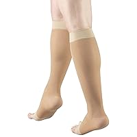 Truform Sheer Compression Stockings, 15-20 mmHg, Women's Knee High Length, Open Toe, 20 Denier, Light Beige, Large