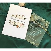 Greenery Leaves Acrylic Wedding Invitations with Printed Pocket Envelopes,Acrylic Invite,Free Design Acrylic Invitations,Acrylic Birthday Invitations,10sets