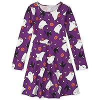 The Children's Place Girls' Long Sleeve Fashion Skater Dress, Purple Boo Kitty, X-Large