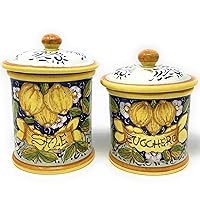 CERAMICHE D'ARTE PARRINI- Italian Ceramic Set Jars Kitchen Canister Containers Food Storage Salt and Sugar Hand Hand Painted Decorated Lemons Tuscan Made in ITALY Art Pottery