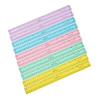 Clear Multicolored 12” Safe-T Plastic Ruler Set, Safety Ruler with Inches, Centimeters, and Millimeters, Semi-Flexible Rulers Bulk for Classroom, School Supplies for Teachers (Set of 10)