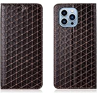 Wallet Case for iPhone 14 Pro, Luxury Genuine Leather Card Holder Kickstand Magnetic Book Folding Flip Case with TPU Shockproof Protective Phone Cover for iPhone 14 Pro,Brown 1