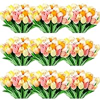 100 Pcs Artificial Real Touch Tulips Fake Tulips Artificial Tulip Flower Bulk Tulip Bouquet with Stem for Mother's Day Table Centerpieces Wedding Bridal Garden Home Decor, 13.4''(Colorful)