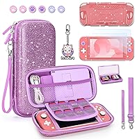 innoAura Switch Lite Case, Switch Lite Accessories Kit with Shiny Switch Lite Carrying Case, Switch Lite Protective Case, Switch Lite Screen Protector, Cute Thumb Caps (Sequins Purple)