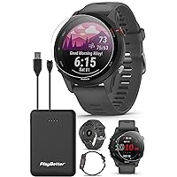 Garmin Forerunner 255 (Slate Gray) GPS Running Smartwatch Bundle - VO2 Max, Race Predictor, Long-Lasting Battery - Includes PlayBetter HD Screen Protectors & Portable Charger