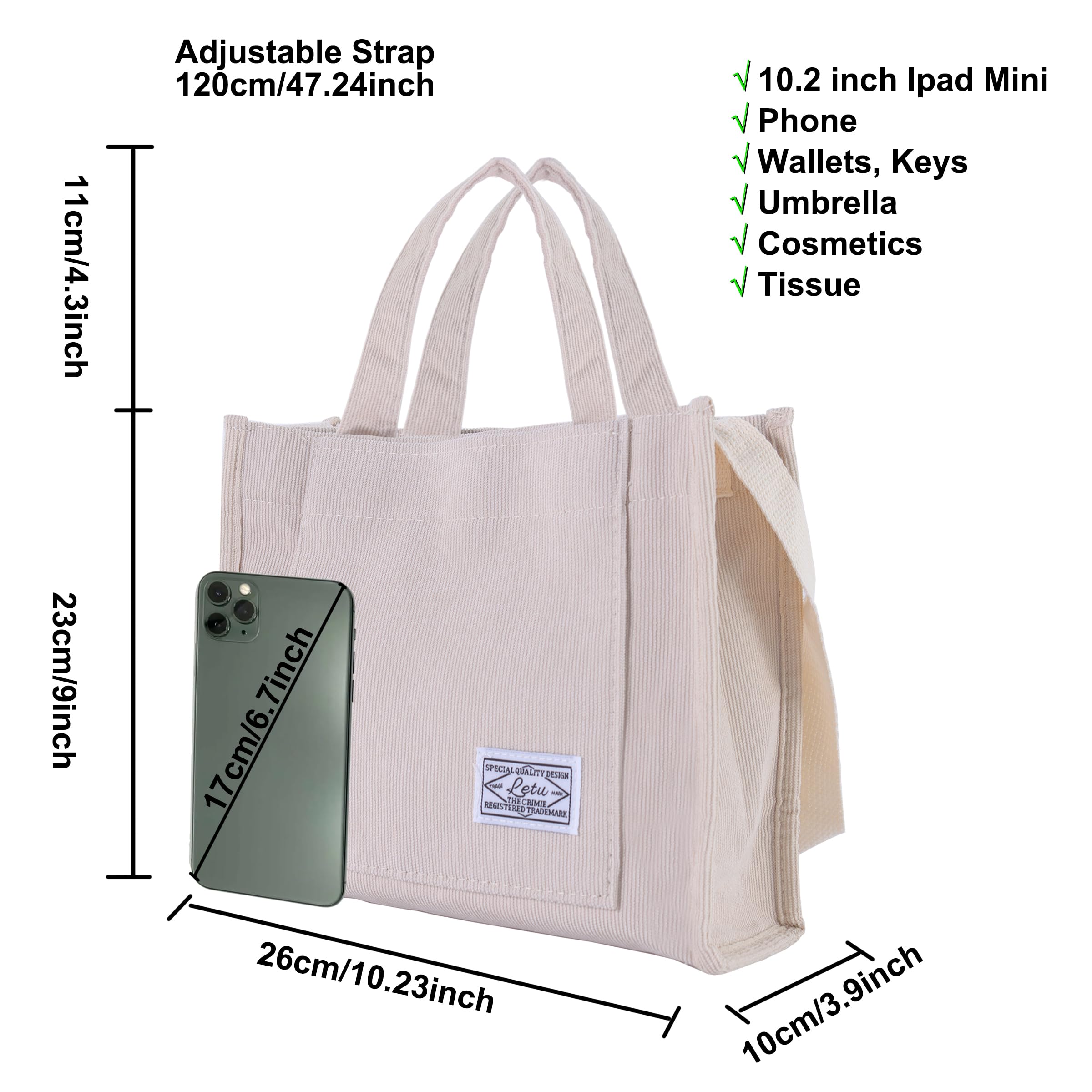 TCHH-DayUp Small Corduroy Tote Bag for Women Mini Crossbody Shoulder Bag