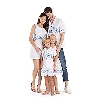 Matchable Family Hawaiian Luau Men Women Girl Boy Clothes in White with Blue Hibiscus