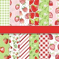 VIVIQUEN 24 Pack Sweet Strawberry Pattern Double-Sided Paper, 12-inches Fruit Plaid Textured Scrapbook Paper Craft Paper Folded Flat for DIY Background Card Making Scrapbook Photo Album Decor