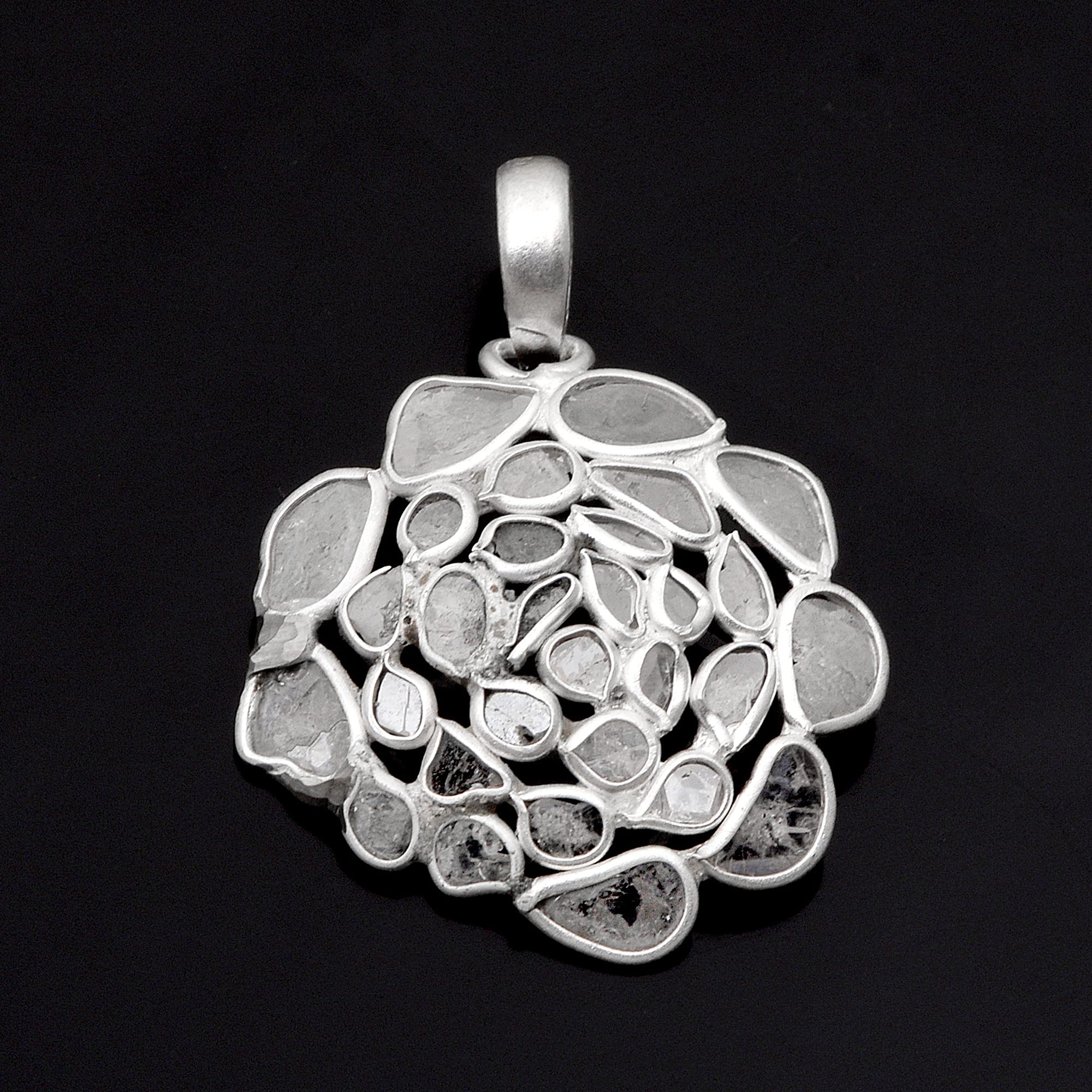 1.50 CTW Natural Diamond Polki Rose Flower Pendant 925 Sterling Silver Platinum Plated Slice Diamond Jewelry