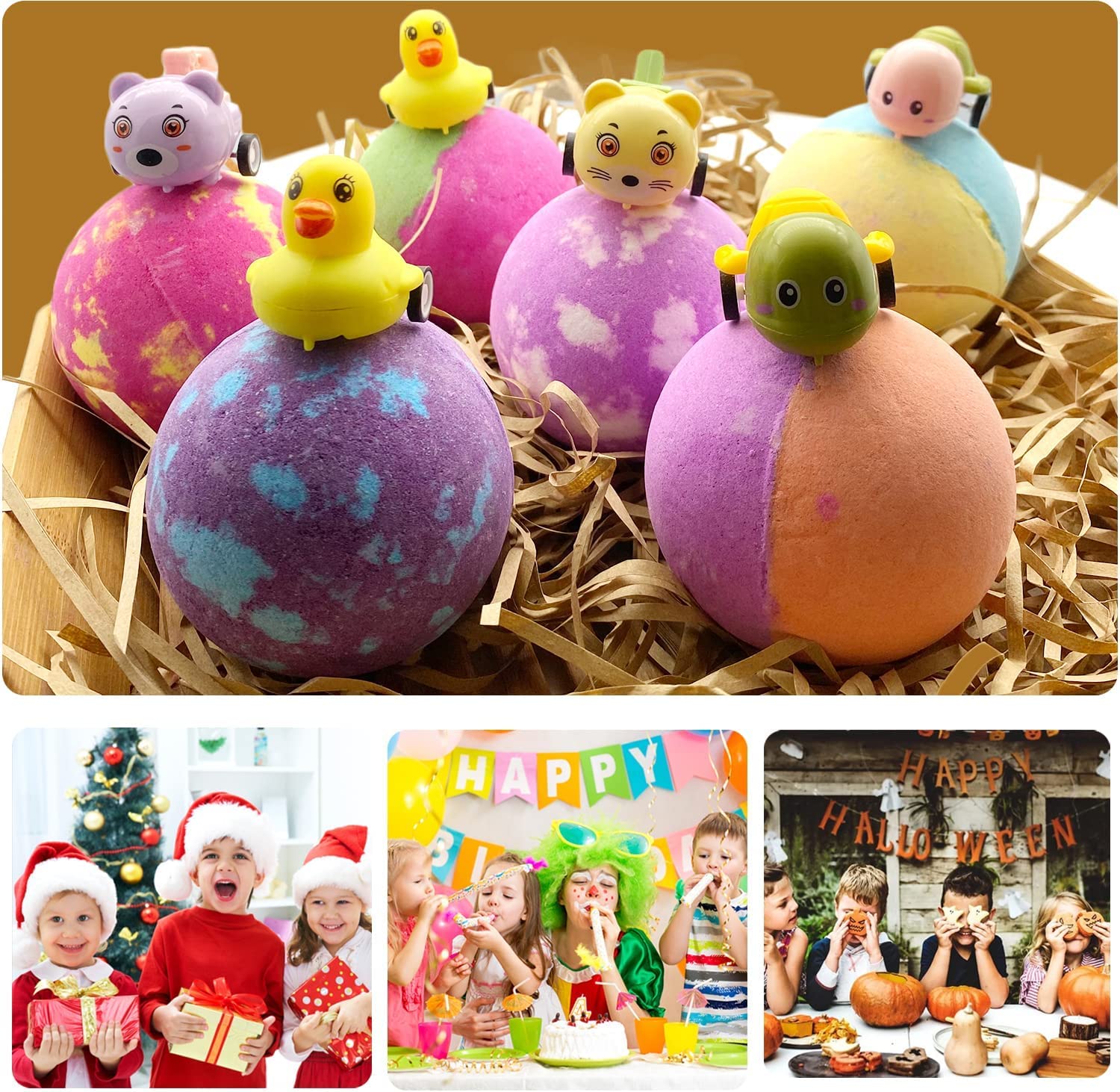 7 Oz Bath Bombs for Kids with Toys Inside Pull-Back Car Surprise 6 Pack Natural Bubble Bath Bombs for Boys Girls with Roll-Back Animal Car Birthday Chirstmas Gift Kit for Child