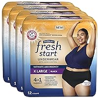 FitRight Fresh Start Incontinence and Postpartum Underwear for Women, XL, Black (48 Count) Ultimate Absorbency, Disposable Underwear with The Odor-Control Power of ARM & HAMMER