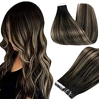 Full Shine Tape in Hair Extensions Real Hair 18 Inch Tape in Human Hair Black Roots Tape in Extensions 50 Gram Blayage Off Black Fading to Honey Blonde Hair Extensions Tape in 20 Pcs 1B/27/1B