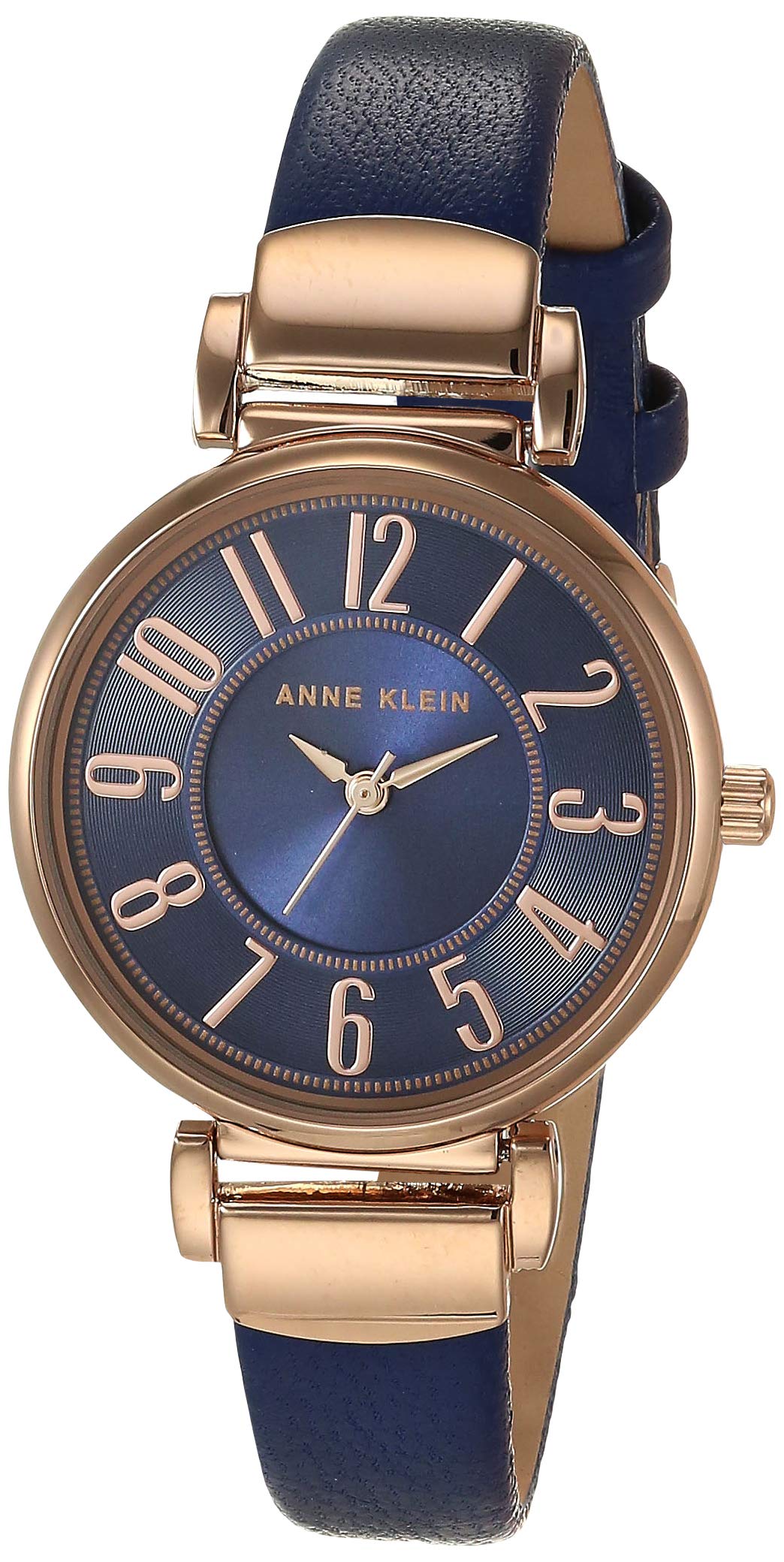 Anne Klein Women's Easy-to-Read Navy Leather Strap Watch, AK/2156NVRG