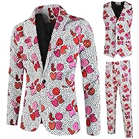 Mens Bathing Suits Long Mens Valentines Day Printing Fashion Casual Dress Up Suit Jacket Vest Pants 3 Piece Vest