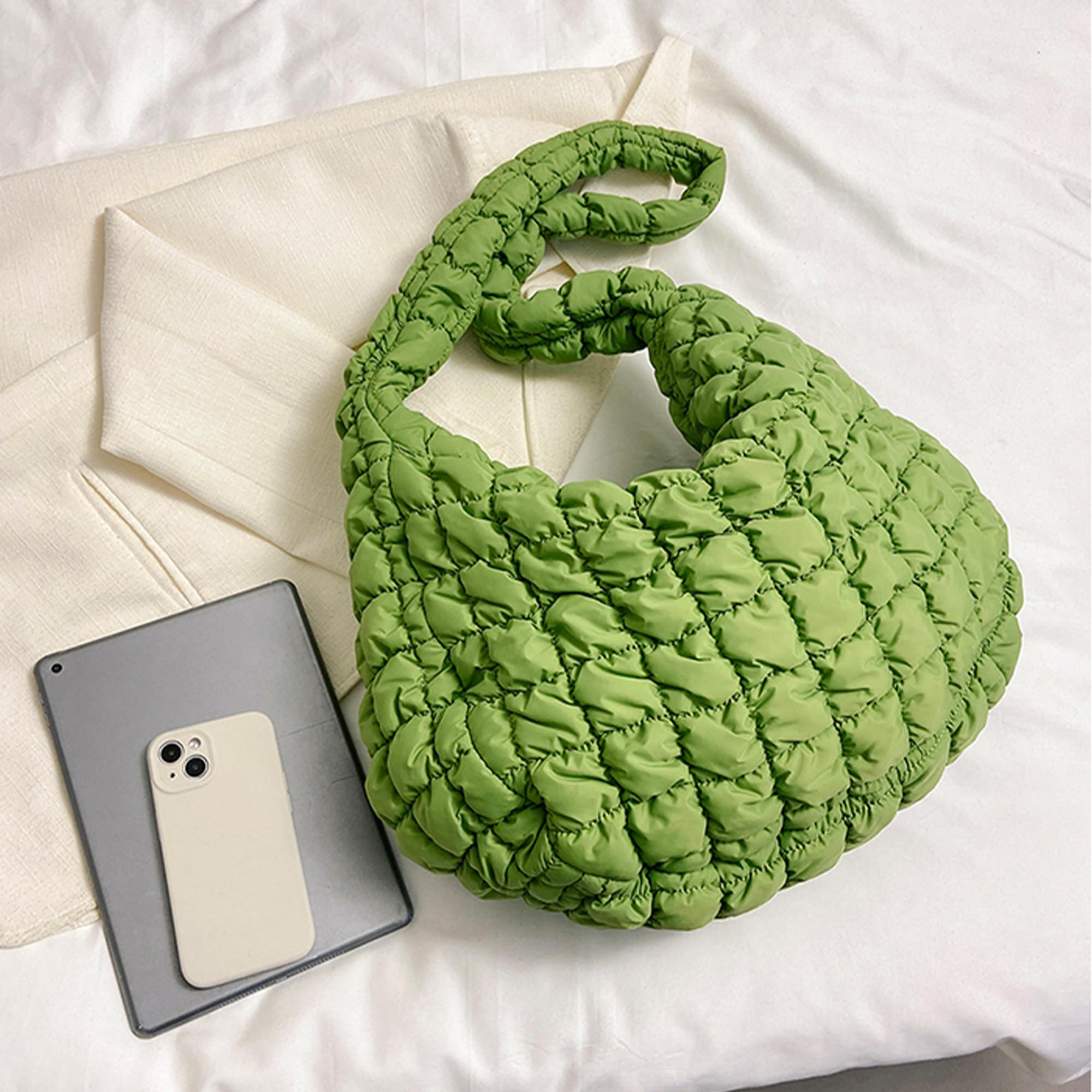 Quilted Tote Bag for Women Padded Shoulder Bag Large Hobo Purse Lightweight Nylon Padding Handbag