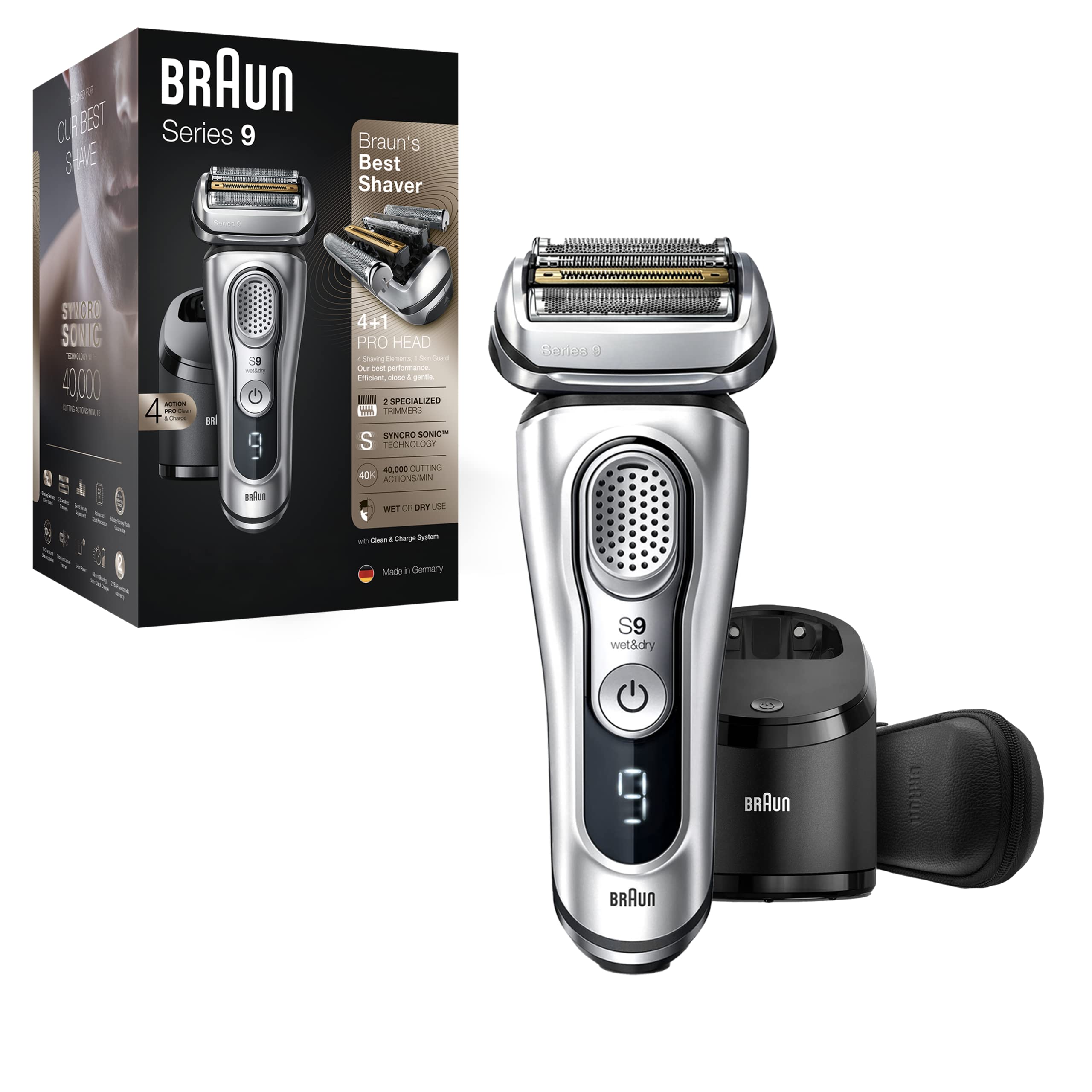 Mua Braun Electric Razor For Men, Waterproof Foil Shaver, Series 9 9390Cc,  Wet & Dry Shave, With Pop-Up Beard Trimmer For Grooming, Cleaning &  Charging Smartcare Center And Leather Travel Case, Silver
