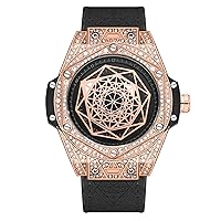 Men's Diamond Inlaid Full-Automatic Mechanical Wristwatch Geometric Solid dial Pointer Hollowed Out Rear Cover Gear Frame Luminous Indication