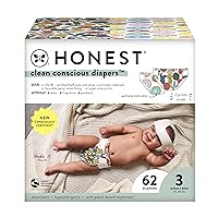 The Honest Company Clean Conscious Diapers | Plant-Based, Sustainable | Cactus Cuties + Donuts | Club Box, Size 3 (16-28 lbs), 62 Count