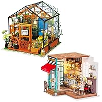Rolife DIY Miniature Dollhouse Craft Model Kit for Adults to Build Simon's Coffee & Cathy's Greenhouse