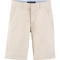 Tommy Hilfiger Flat Front Twill Blend Shorts, Kids School Uniform Clothes for Little or Big Boys with Husky and Slim Sizes, Khaki, 8