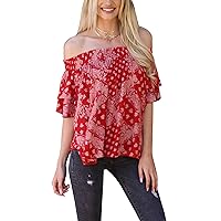 Angie Women's Red Printed Off Shoulder Top