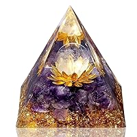 LAIDANLA Orgone Pyramid Amethyst Healing Crystals Orgonite Pyramid Flower of Life Positive Energy Spiritual Reiki Gemstone Pyramid for Anti-Stress Inspirational Attracts Success Decor Gifts