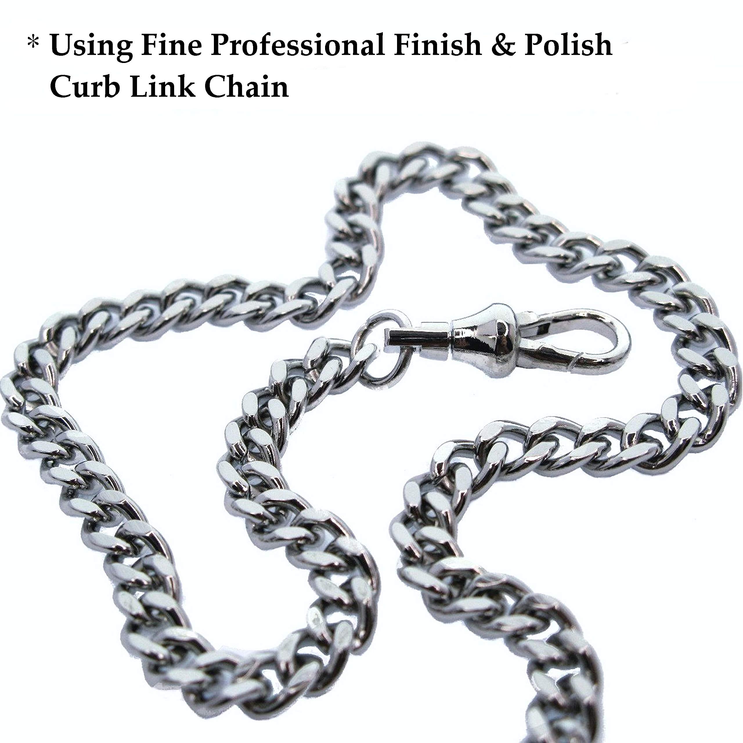 Albert Chain Silver Color Pocket Watch Chains for Men with Lucky Four-Leaf Clover Design Fob T Bar AC69