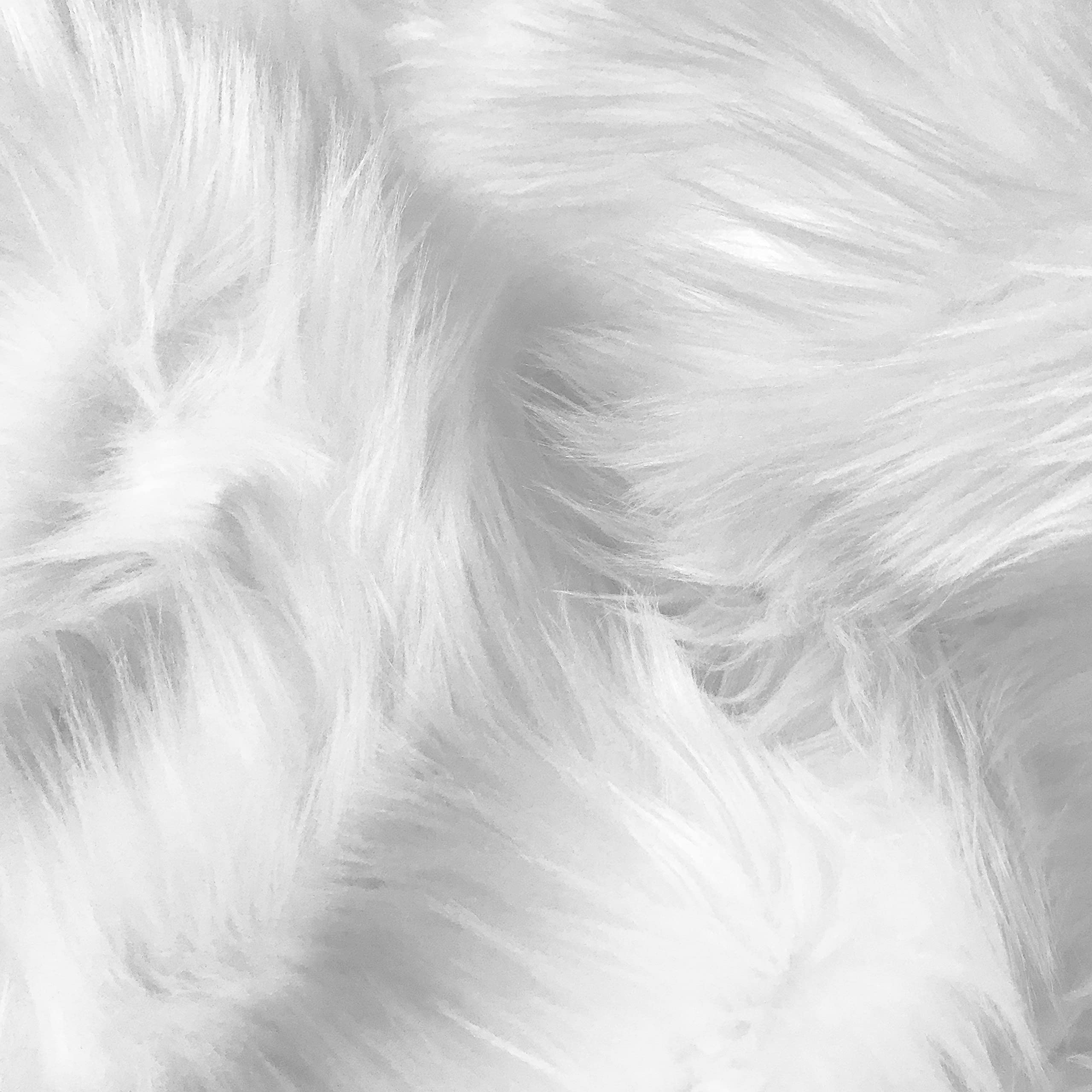 Bianna Creations Faux Fur Piece, Square Rectangle Swatch, Luxury Shag Shaggy Fabric, DIY Craft Fur (White, 12x12 inches)