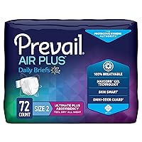 Prevail Air Plus Daily Brief | Size 2 | Breathability | Ultimate Absorbency | 18 Count (Pack of 4)