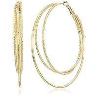 Guess Smooth and Textured Wire Gold Hoop Earrings