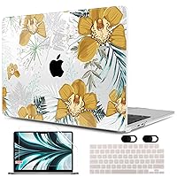 MEEgoodo for MacBook Air M3 M2 Case 2024 2022,Fit Model A3113 A2681,Clear Case for MacBook Air 13.6 inch, Laptop Hard Shell Cases with Keyboard & Webcam Cover & Screen Protector, Yellow Orchid & Herbs