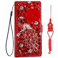 Sparkly Leather Wallet Phone Case for Motorola Moto G Stylus 5G (2022) Case with 2 Pack Glass Screen Protector and 2 Lanyards, Bling Flip Girly Cover (Red Peacock)